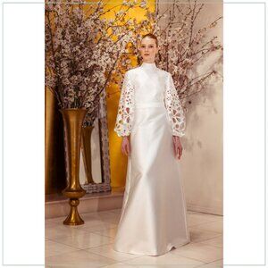 $11,990 Reem Acra Magic Garden Silk Mikado Floral Cutout Runway Gown